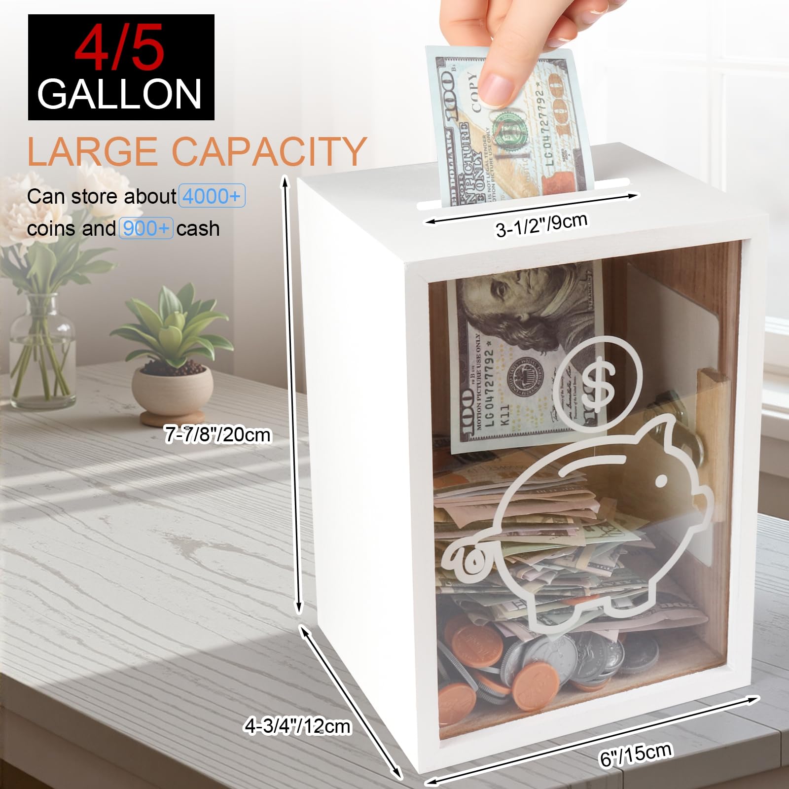 Mczxon clear money jar capacity highlighting room for thousands of coins.