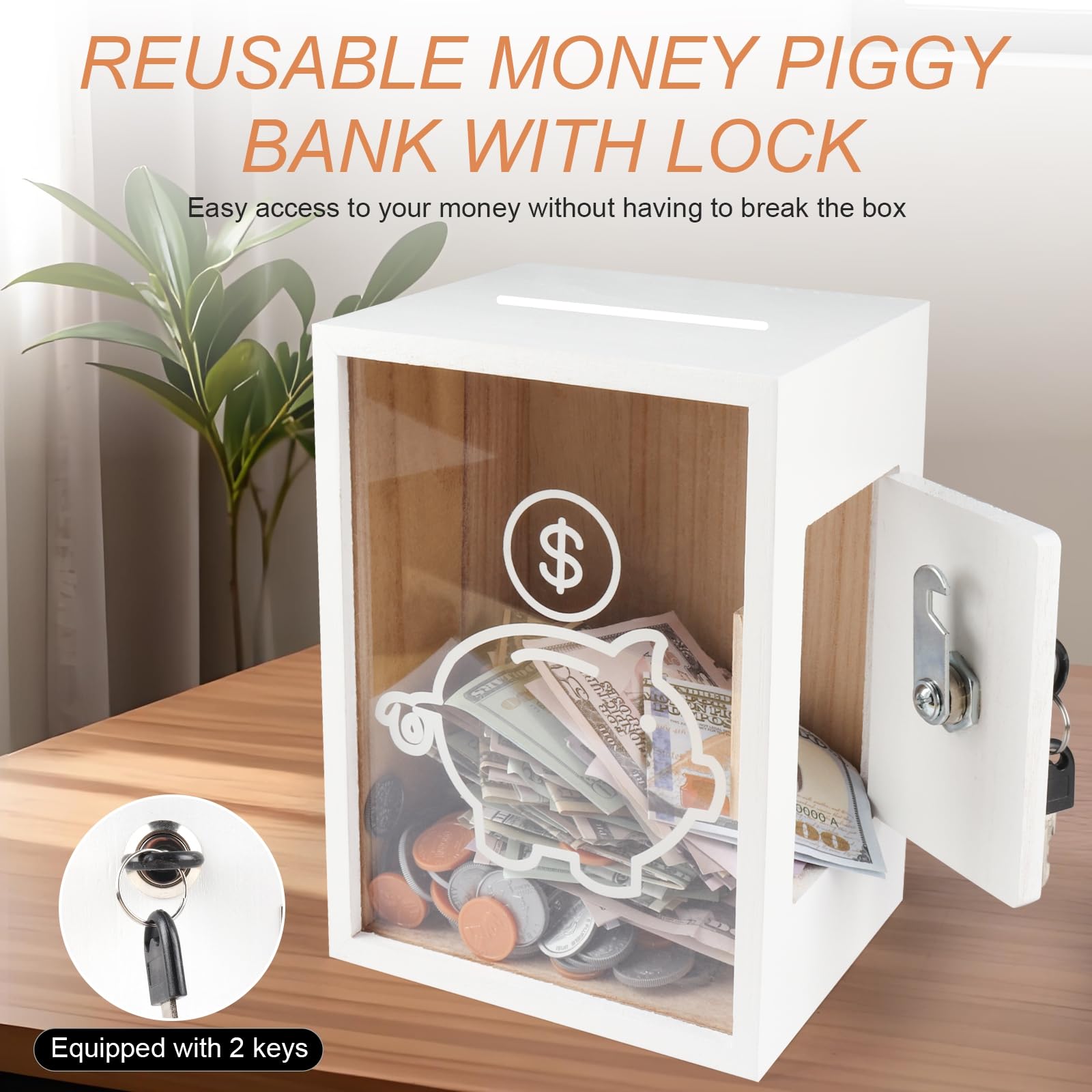 Mczxon piggy bank coin slot for easy savings access without breaking.