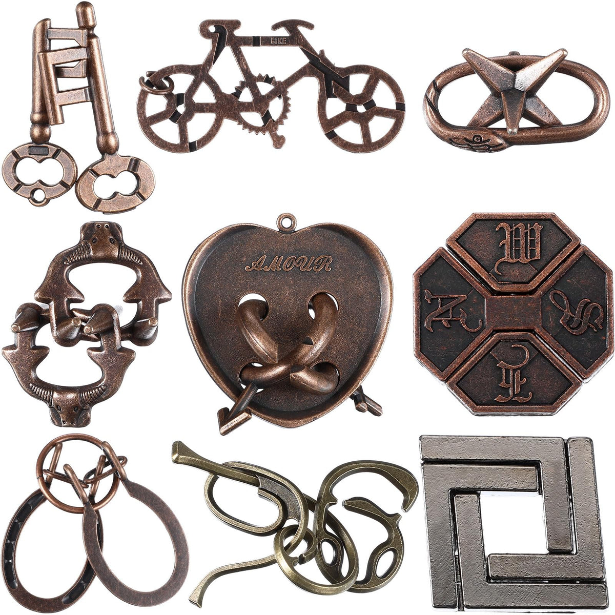 Wettarn 9-piece metal brain teaser puzzles with interlocking design for adults brain training