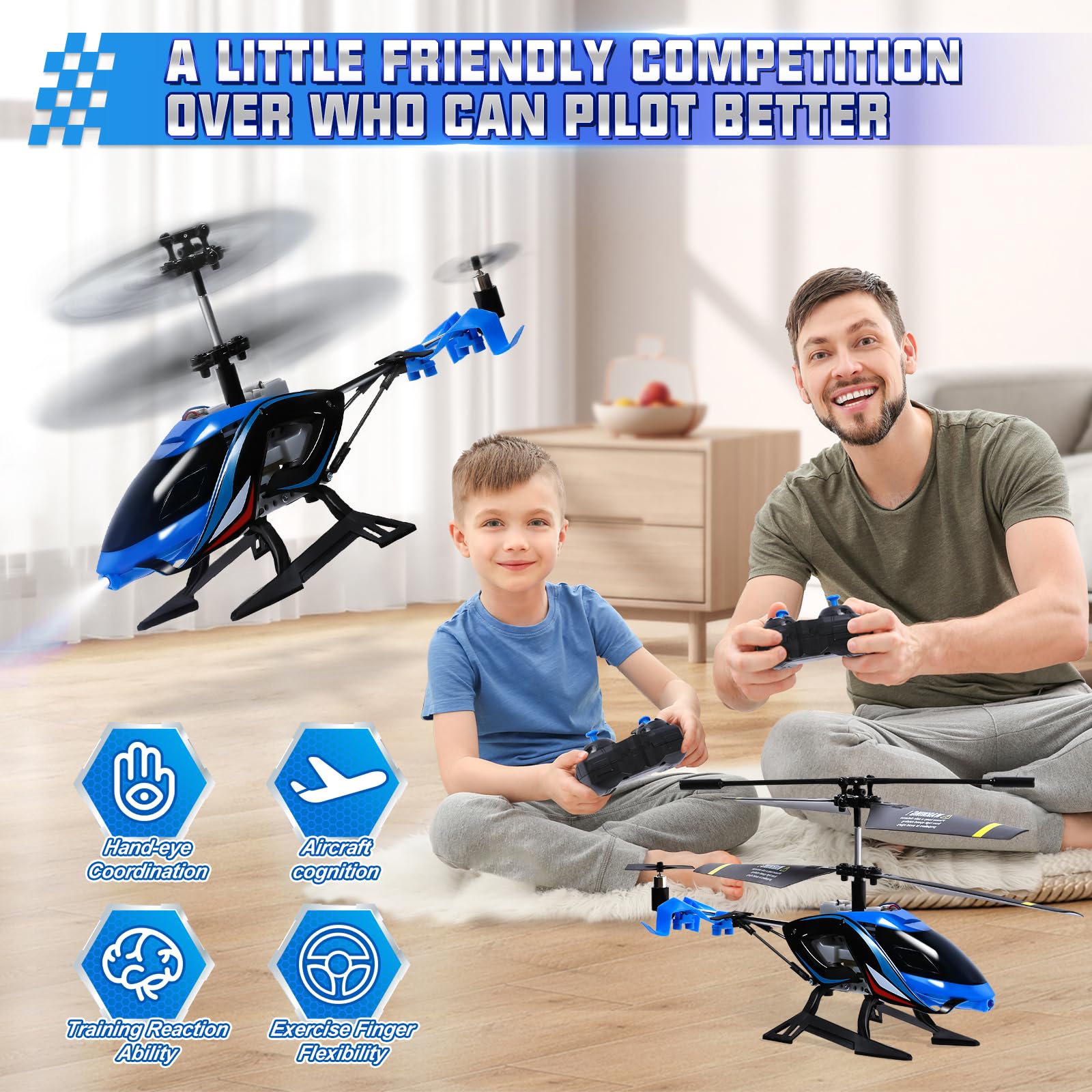 A ALPHA RC Helicopter 2.4G remote control enables precise handling