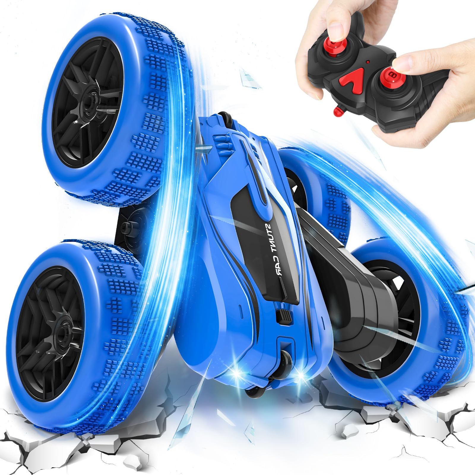 A ALPHA remote control car performing 360-degree rotation for dynamic stunts