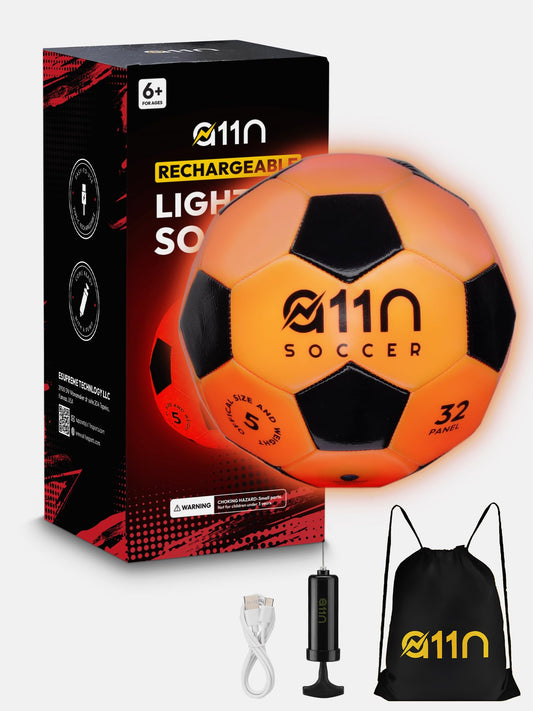 A11N SPORTS rechargeable light-up soccer ball with USB-C charging for quick power on