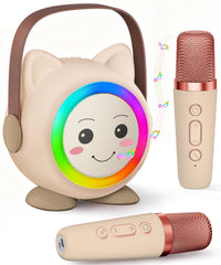 Aadmd mini karaoke machine beige front view for easy portability.