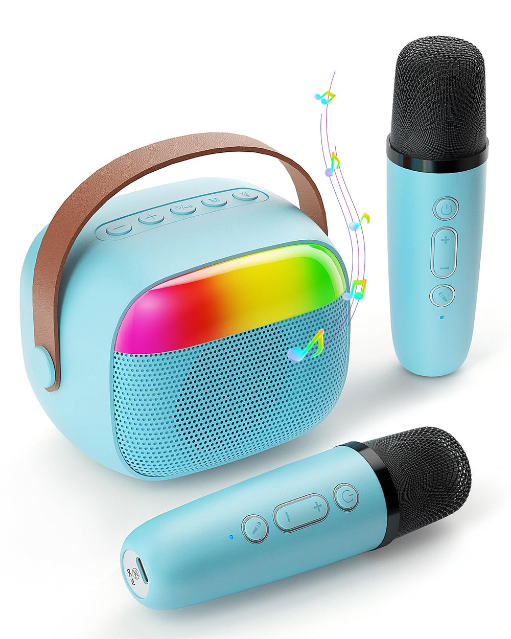 Aadmd mini karaoke machine blue front view showing compact design for home fun