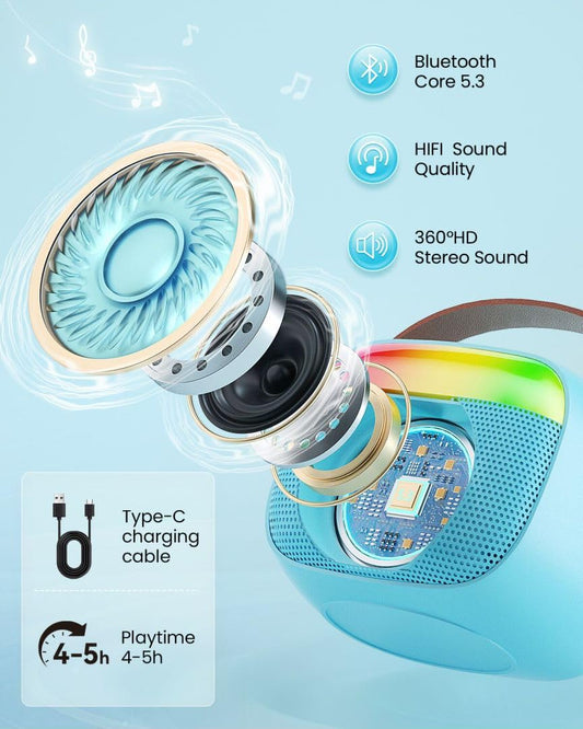 Aadmd mini karaoke machine blue side view highlighting portable form for parties