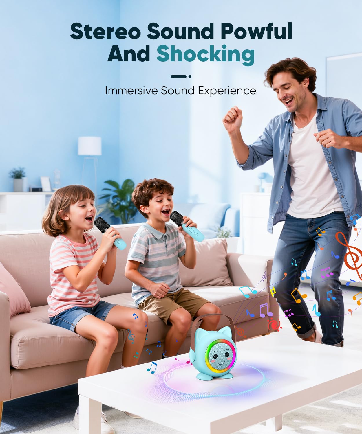 Aadmd mini karaoke machine delivering high-fidelity 360° surround sound