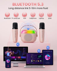 Aadmd mini karaoke machine pink led lights set festive mood.