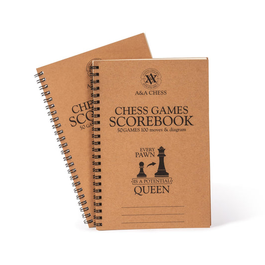 A&A chess scorebook cover in beige protecting records during long games