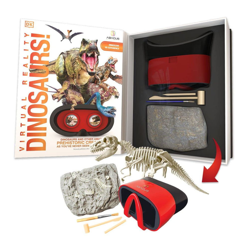 Abacus Brands illustrated pages reveal vivid dinosaurs and interactive exploration.
