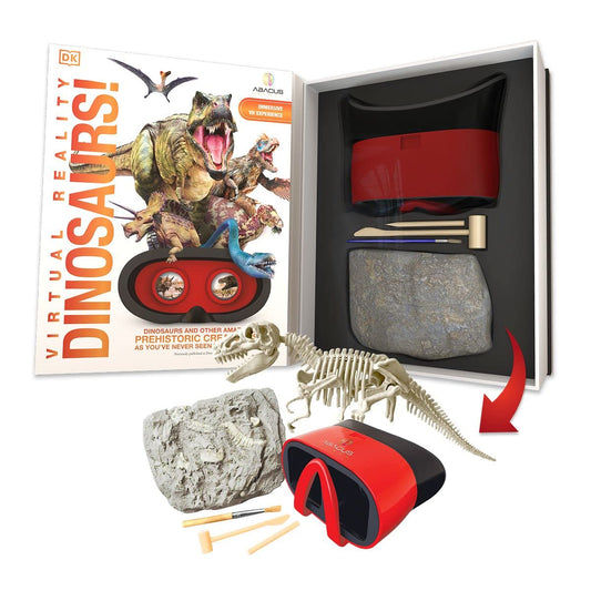 Abacus Brands illustrated pages reveal vivid dinosaurs and interactive exploration.