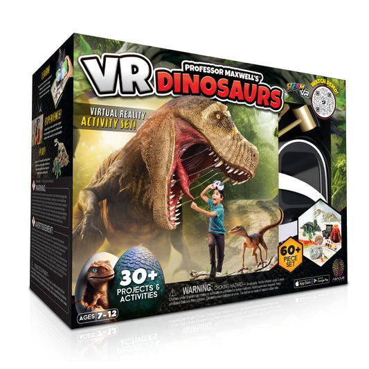 Abacus Brands Professor Maxwell's VR Dinosaurs book cover sparks curiosity with vivid dinosaurs