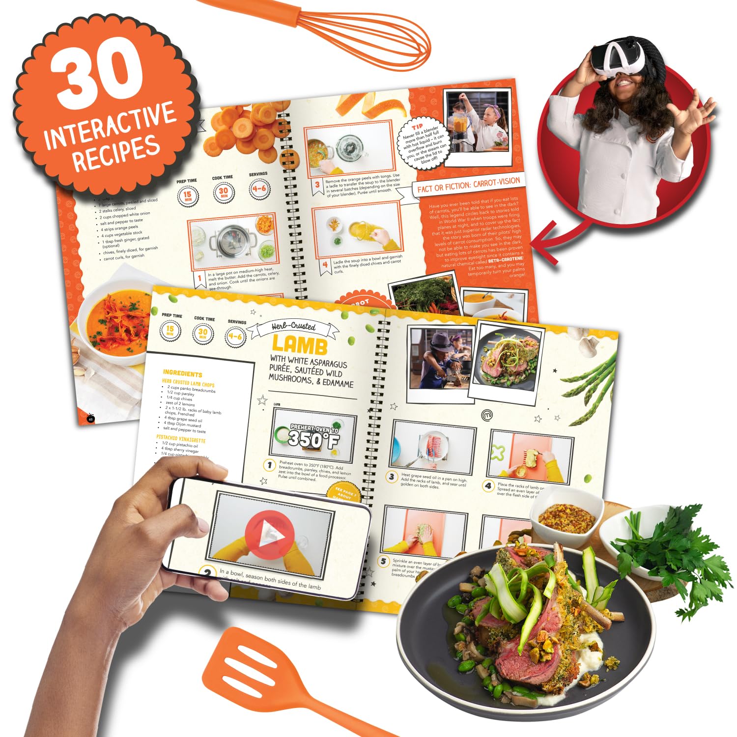 VR MasterChef Junior tools image with spatula and whisk for hands-on learning.