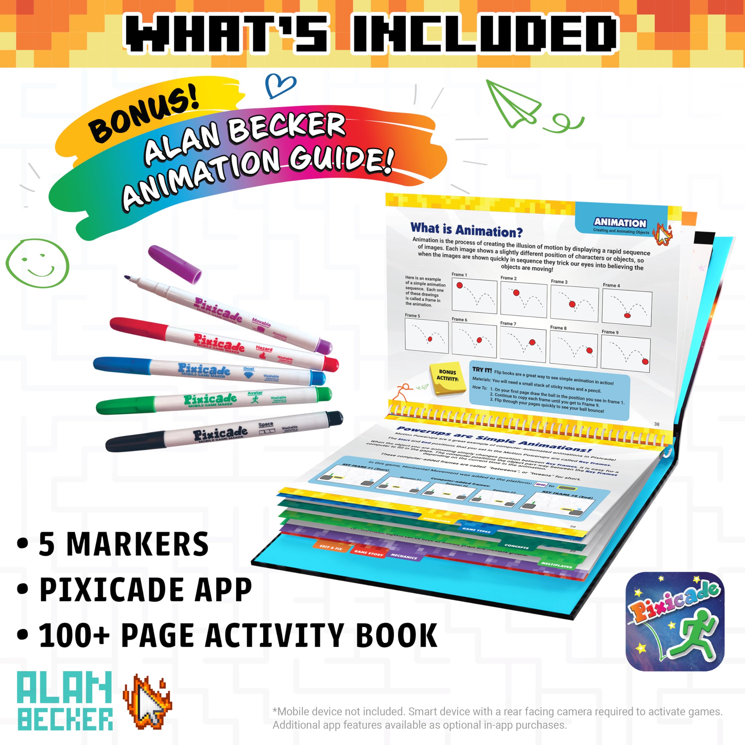 Abacus Pixicade 108-page guide with sample games and tips.
