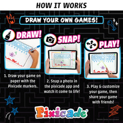 Abacus Brands Pixicade creation-kit invites kids to design characters and levels from paper art.