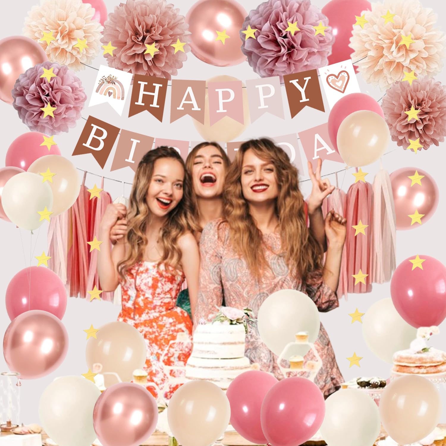 ABAOWO tassel garland creates a stylish neutral backdrop for photos.