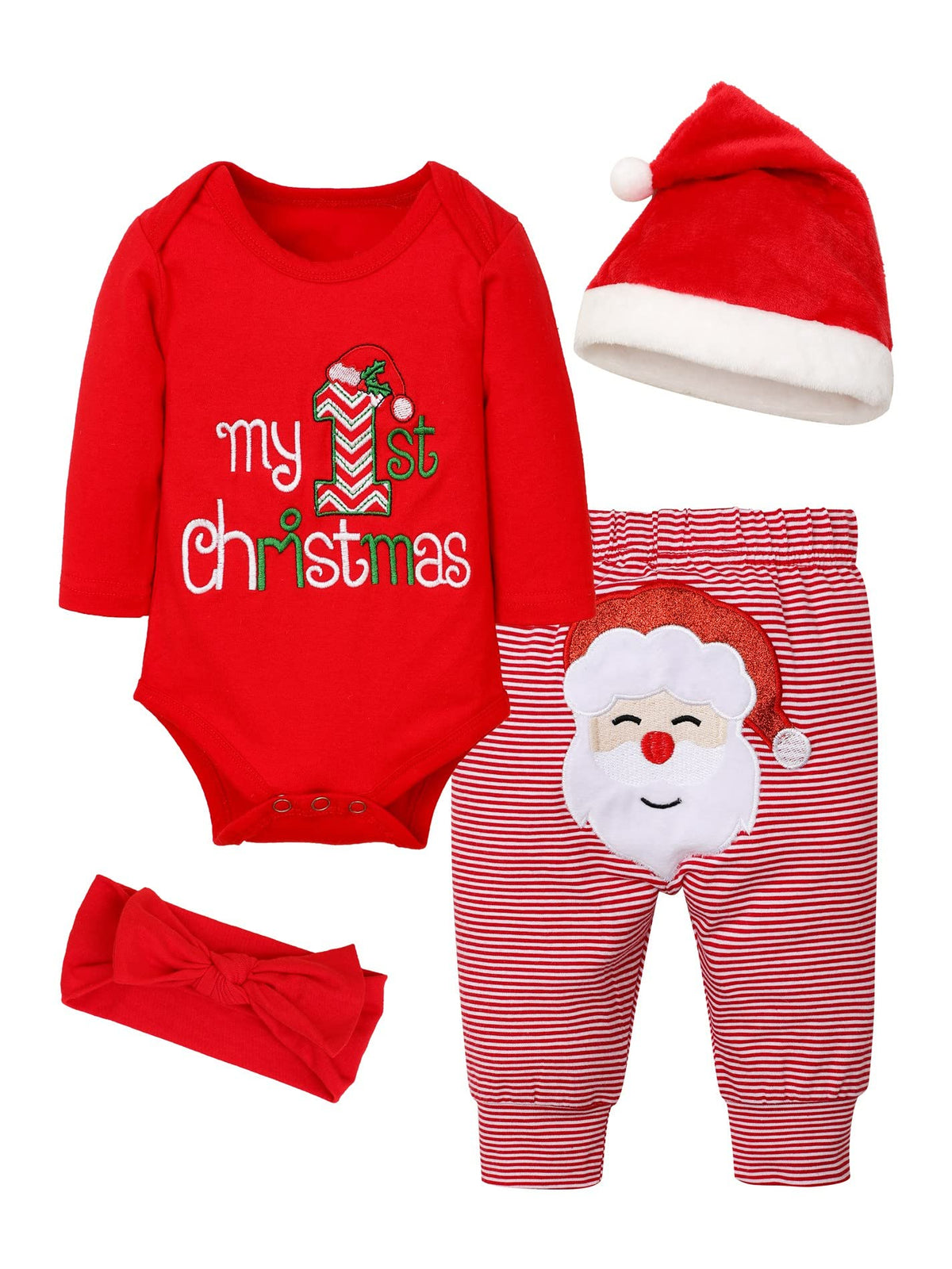 Abbence baby Christmas outfit red top embroidery, festive warmth for photos.