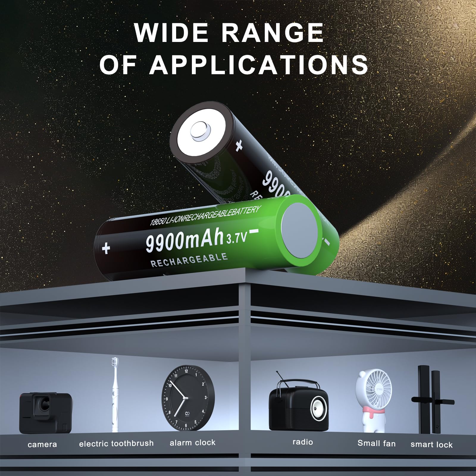 ABCTOY lithium-ion 18650 with protection for safe operation.