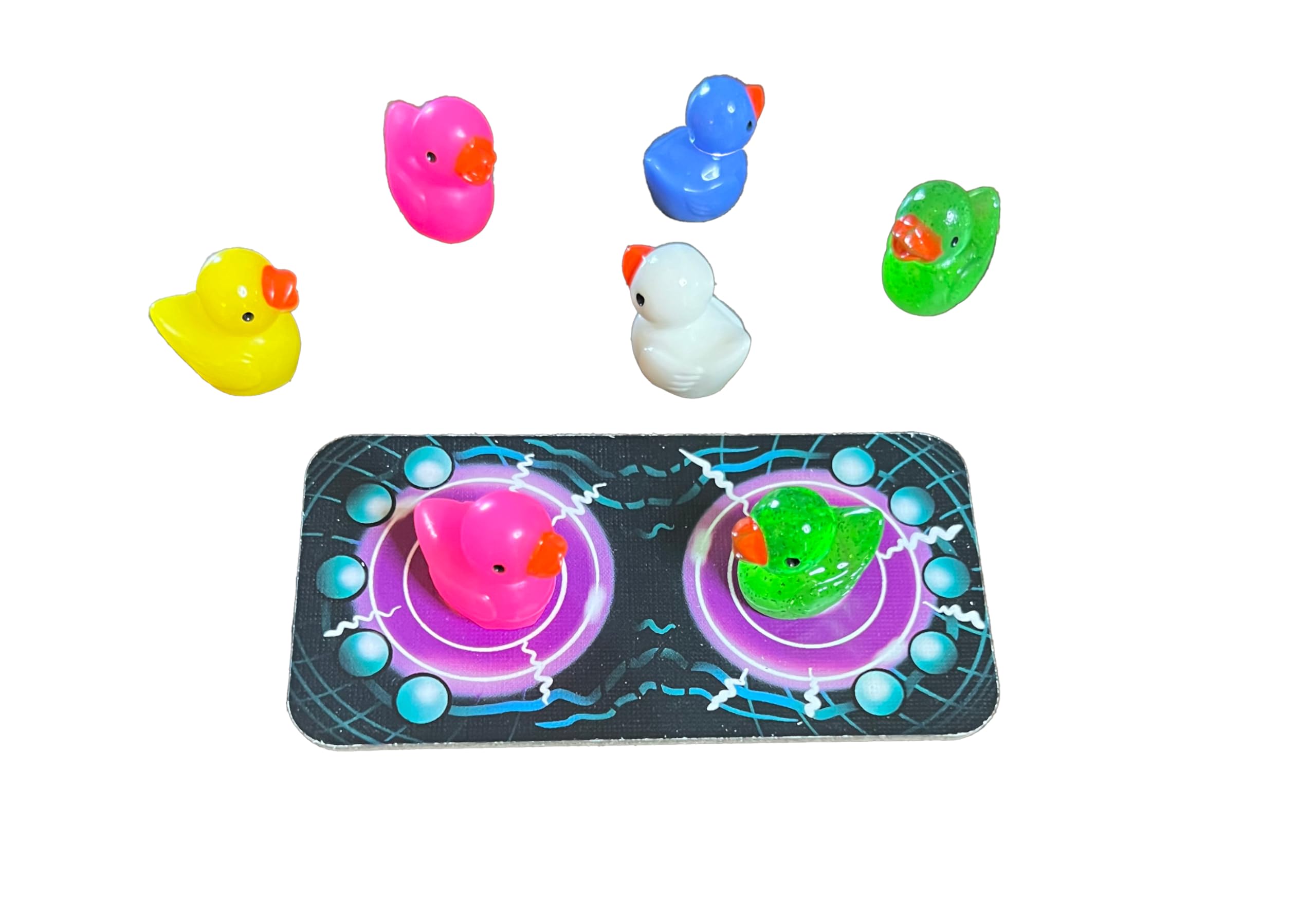 Abducktion IntergalacDuck boards and glitter ducks ready for up to six players.