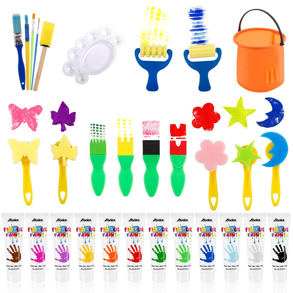 ABEIER washable finger paints in 12 colors for safe, engaging toddler art time