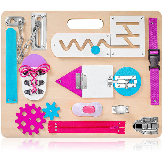 ABERLLS Montessori Busy Board with latches promotes fine motor skills through hands-on play