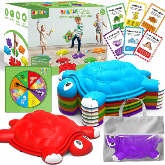 ABERLLS turtle stepping stones in six colors support balance and color learning.