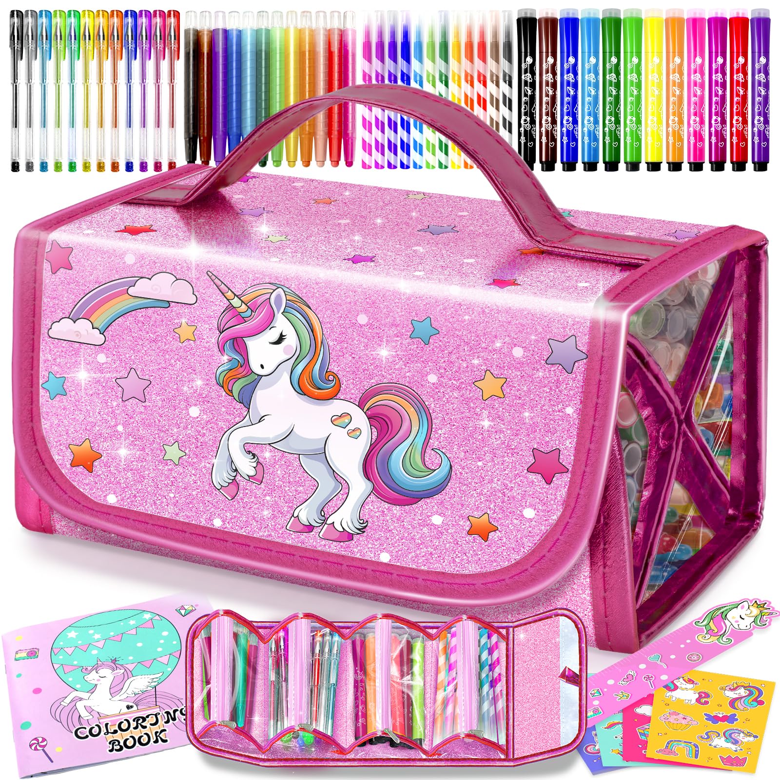 ABERLLS washable markers set in unicorn pencil case for mess-free coloring on the go