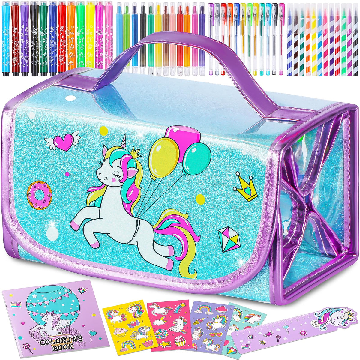 aberlls washable markers in unicorn pencil case for mess-free art sessions.