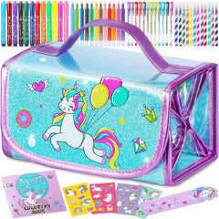 aberlls washable markers in unicorn pencil case for mess-free art sessions.