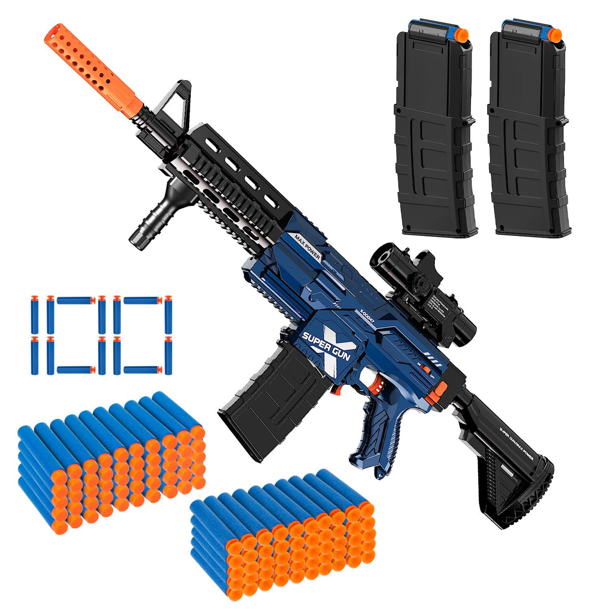 Abifny automatic toy gun showing darts loading and quick reload capability.