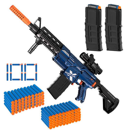 Abifny automatic toy gun showing darts loading and quick reload capability.