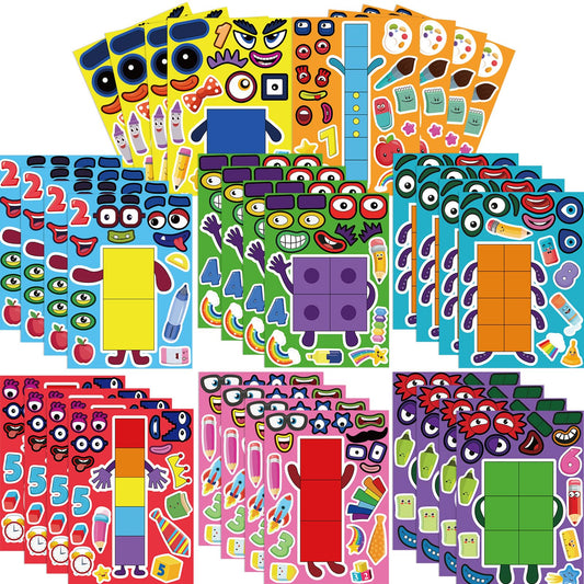 Abilat number stickers collection for kids with colorful faces to boost early number recognition during play.