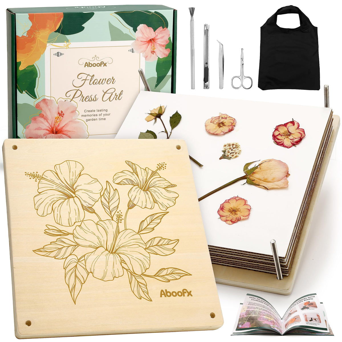 Aboofx Flower Press Kit 11x11 wooden plates for flat bloom drying
