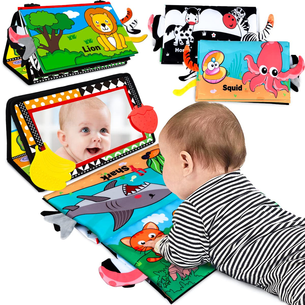 Aboosam baby tummy time mirror with high-contrast visuals to engage newborn eyes.