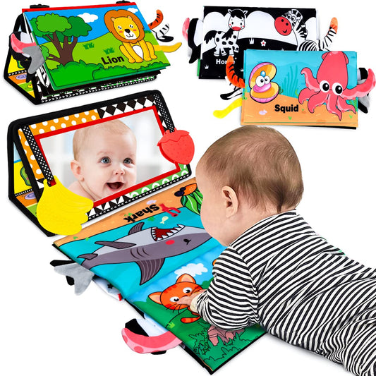 Aboosam baby tummy time mirror with high-contrast visuals to engage newborn eyes.