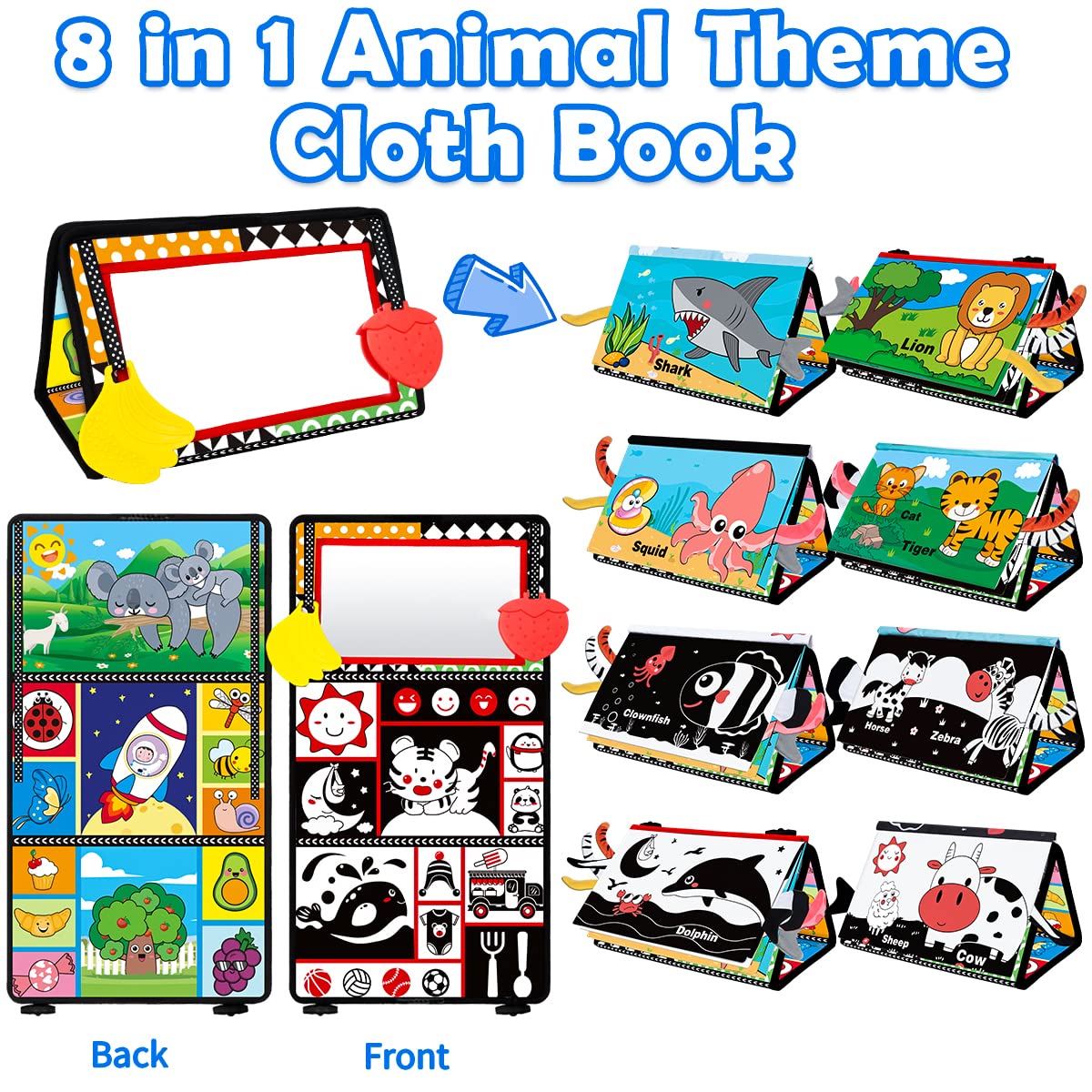 Aboosam cloth book textures encourages tactile exploration and early language cues for infants.