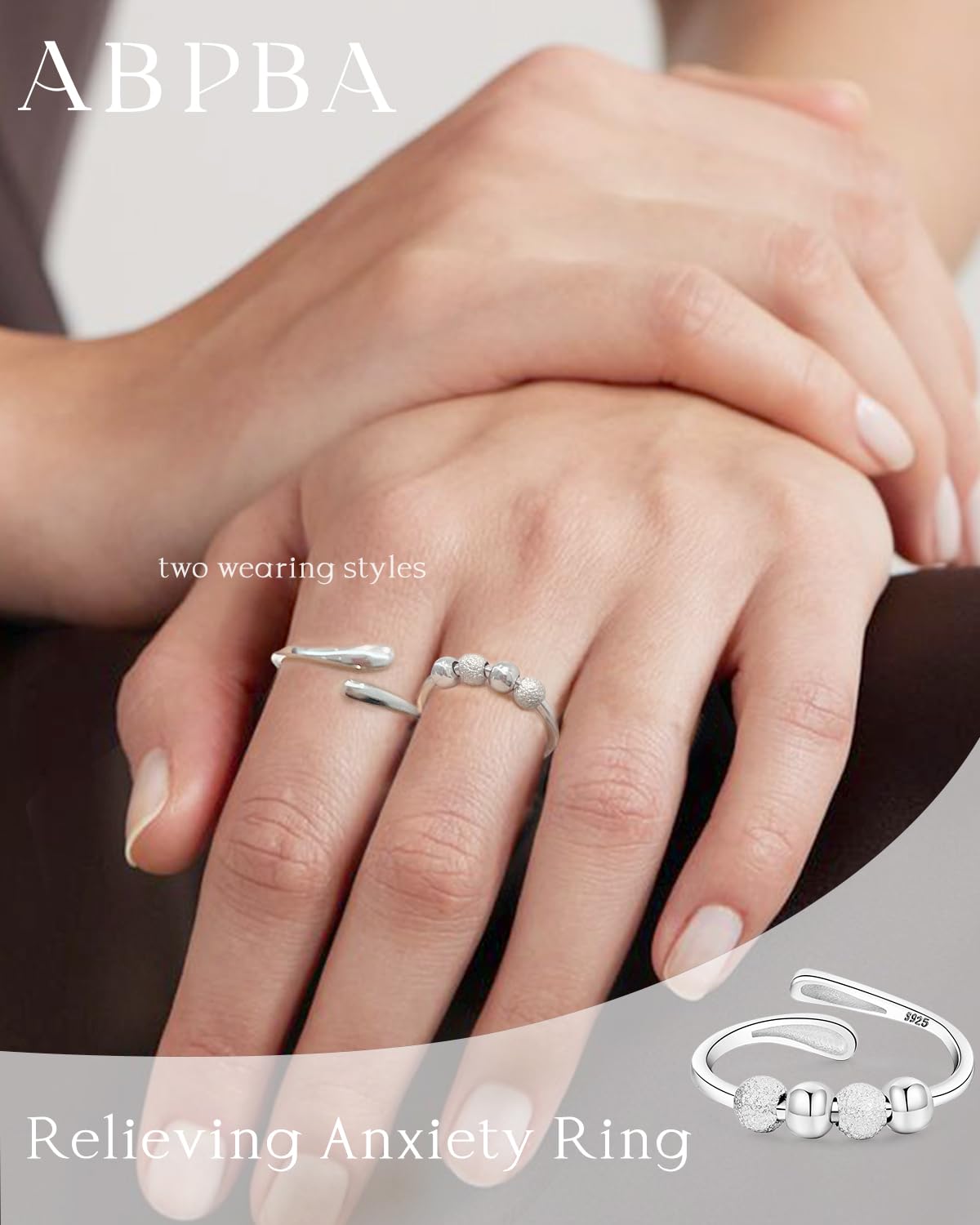 ABPBA open-end adjustable design on a silver ring