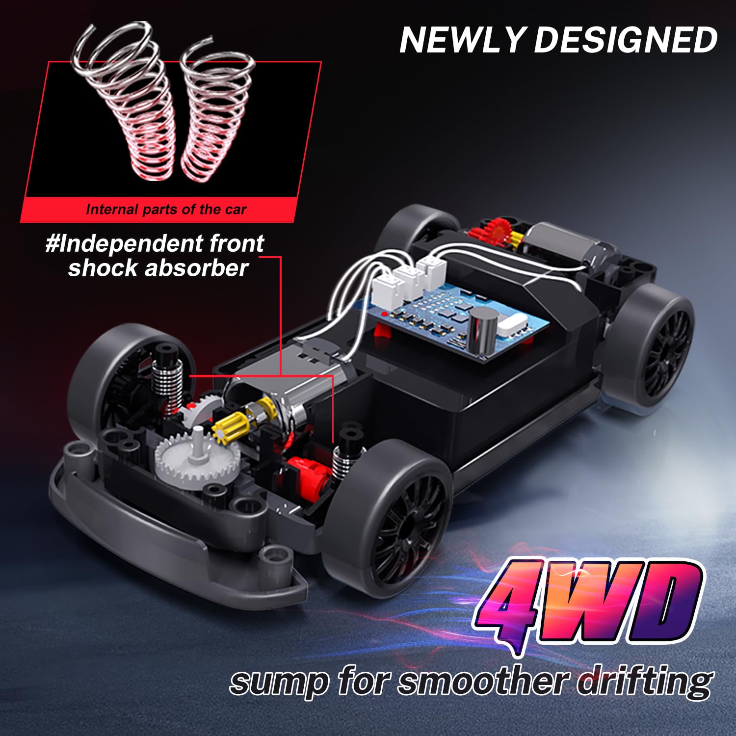 ACAMMZAR RC Drift Car 4WD chassis for stable drifting on various surfaces.