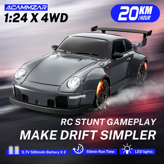 ACAMMZAR RC Drift Car LED lights illuminate night driving scenarios.