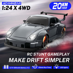 ACAMMZAR RC Drift Car LED lights illuminate night driving scenarios.