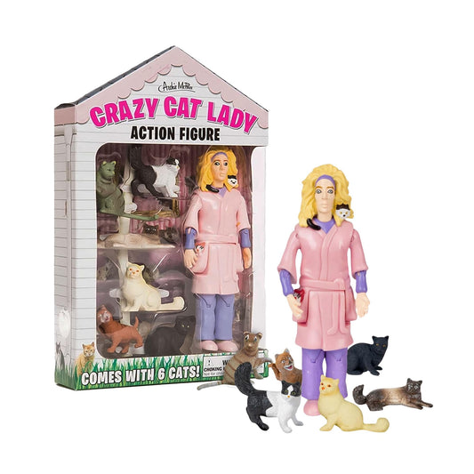 Accoutrements Crazy Cat Lady figure, front view, ideal for quirky desk display.