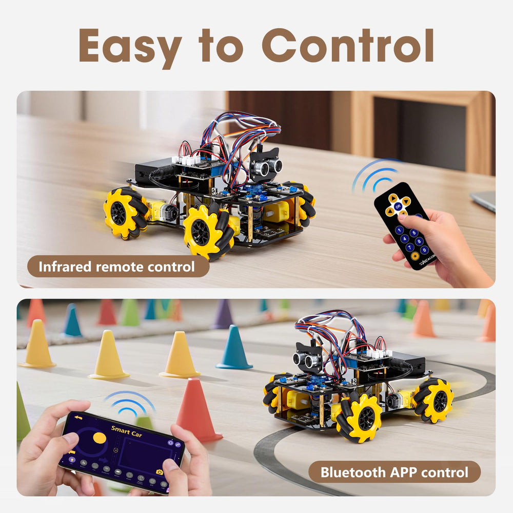 ACEBOTT 4WD Mecanum wheels enable 360° movement for versatile play.