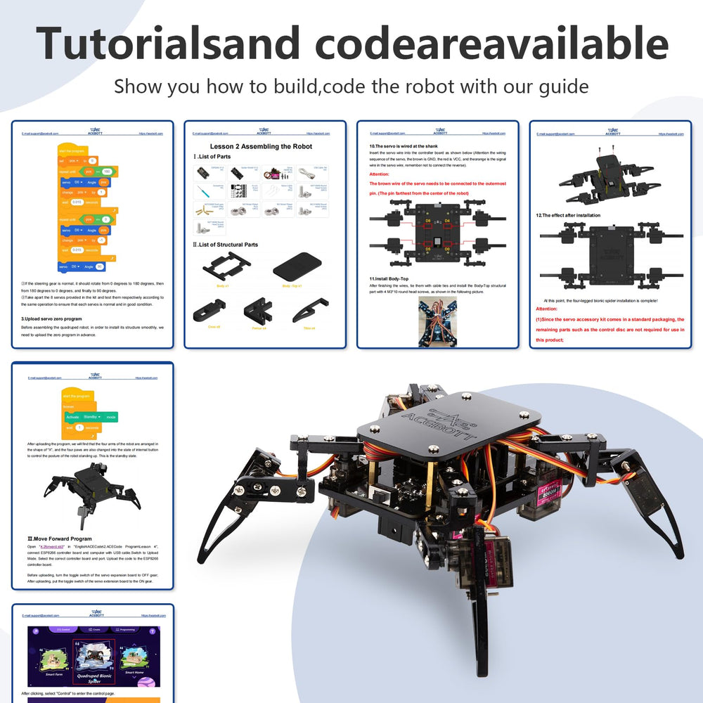 ACEBOTT App control allows remote guiding of the spider robot.