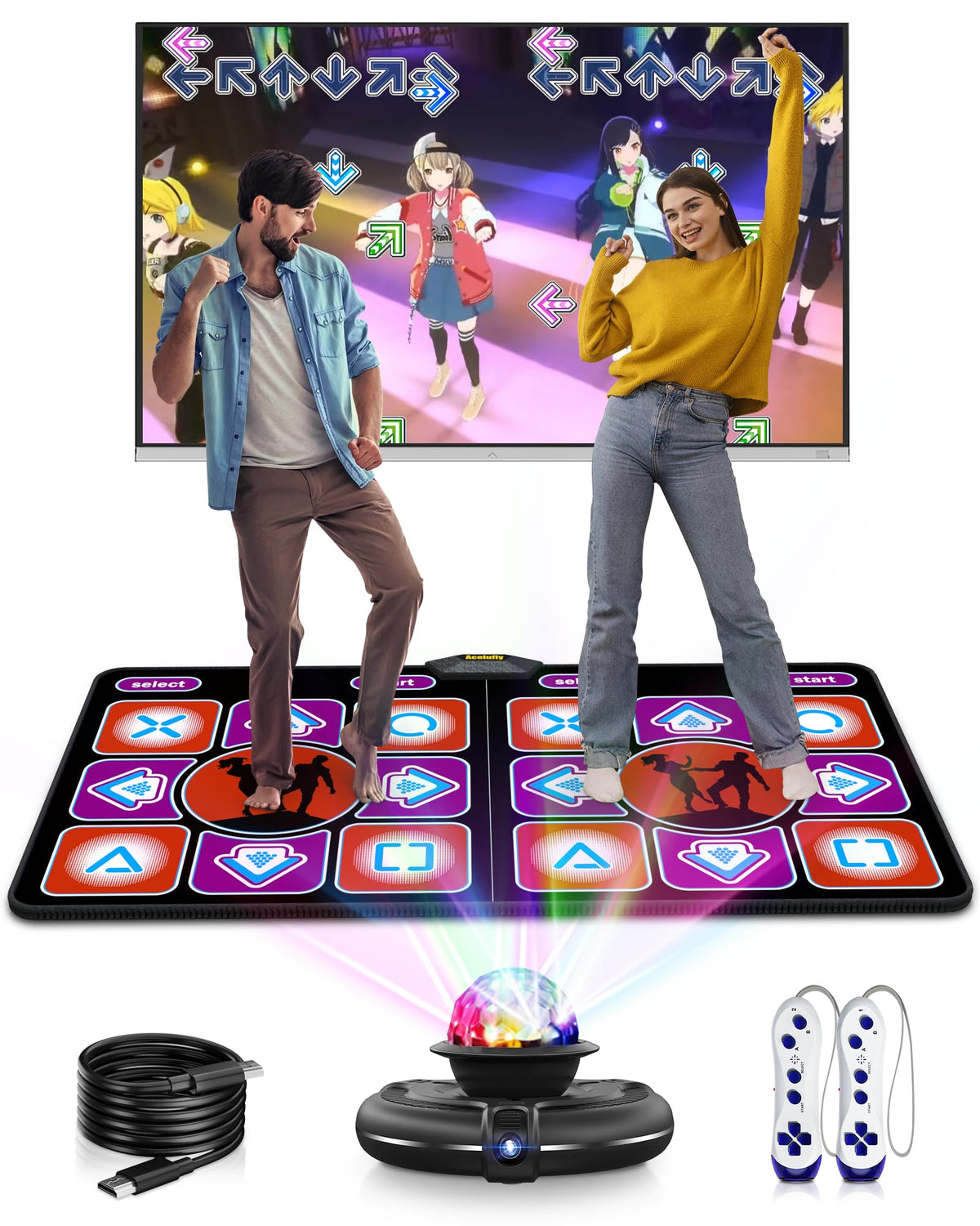 Acelufly Double Dance Mat front view shows compact wireless setup for home play