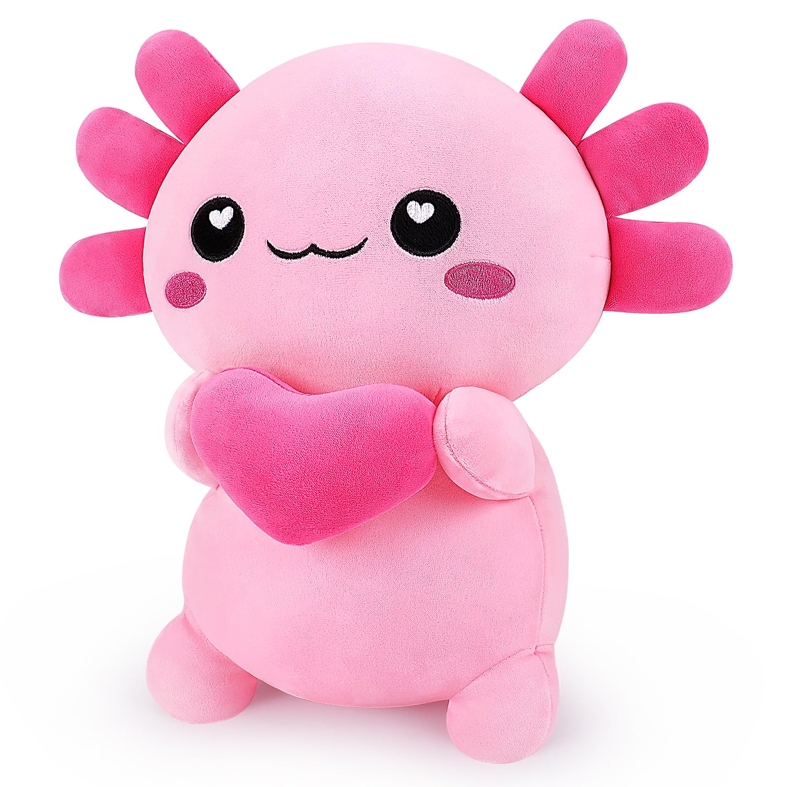 Achwishap axolotl plush face closeup highlighting soft inviting features for cozy hugging