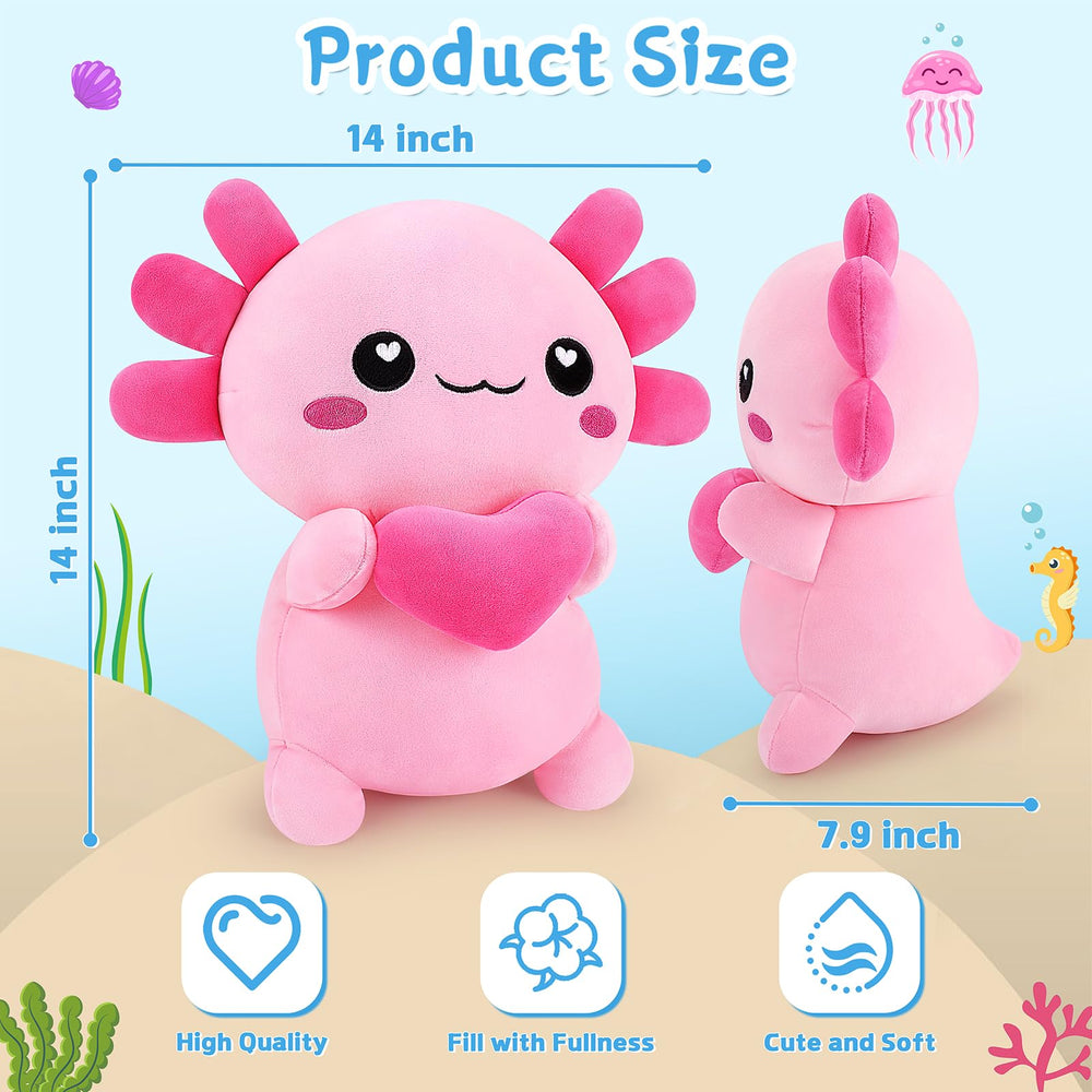 Achwishap axolotl plush full body 14-inch view as cuddly companion for play and naps