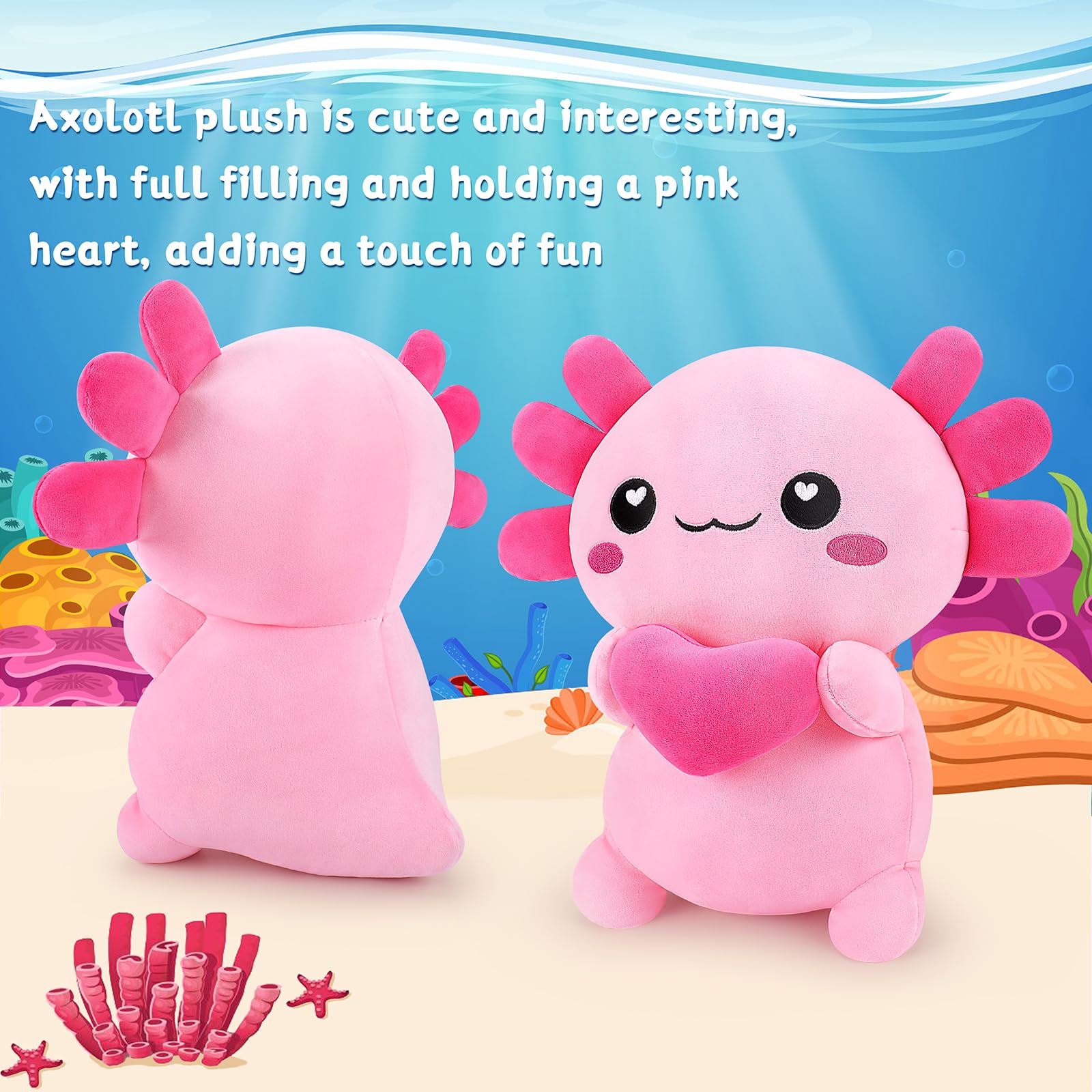 Achwishap axolotl plush vacuum-pack image showing packaging and recovery tips