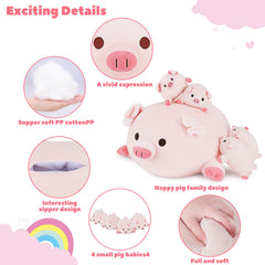 Achwishap pig family plush lounging on a chair for cozy decor.
