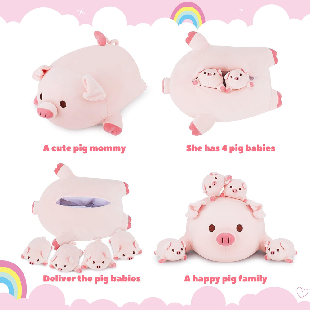 Achwishap pig family plush abdomen zipper view for storage access.