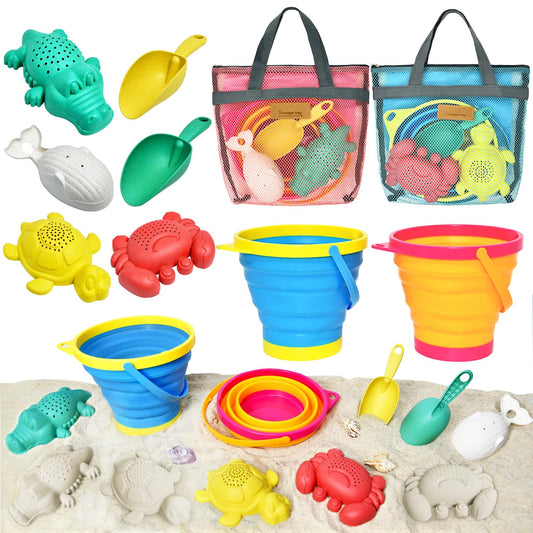 Aclarastra collapsible beach buckets for easy storage after a sunny day at the coast.