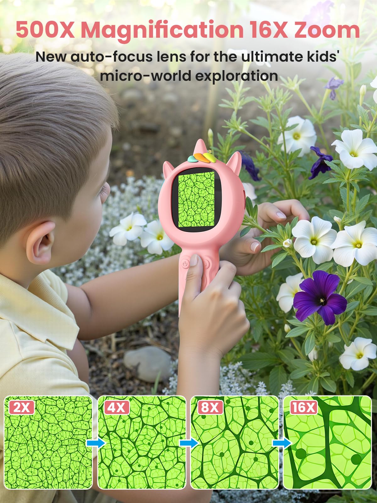 Acoath dual-lens design lets you capture details and context.